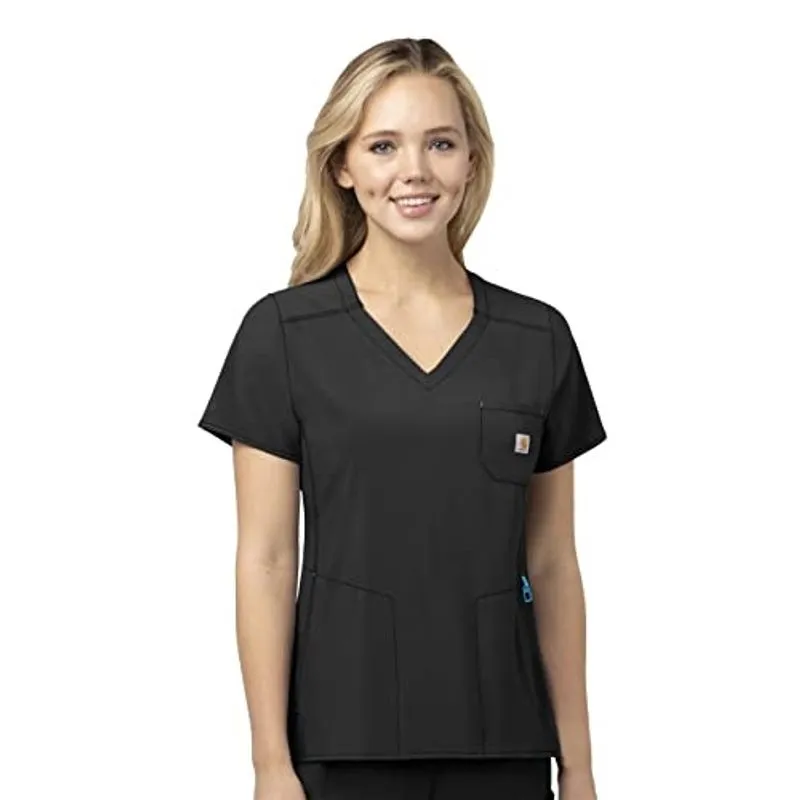Carhartt Plus Size Força Feminina Modern Fit Peito Bolso Scrub Top, Preto, 3XL