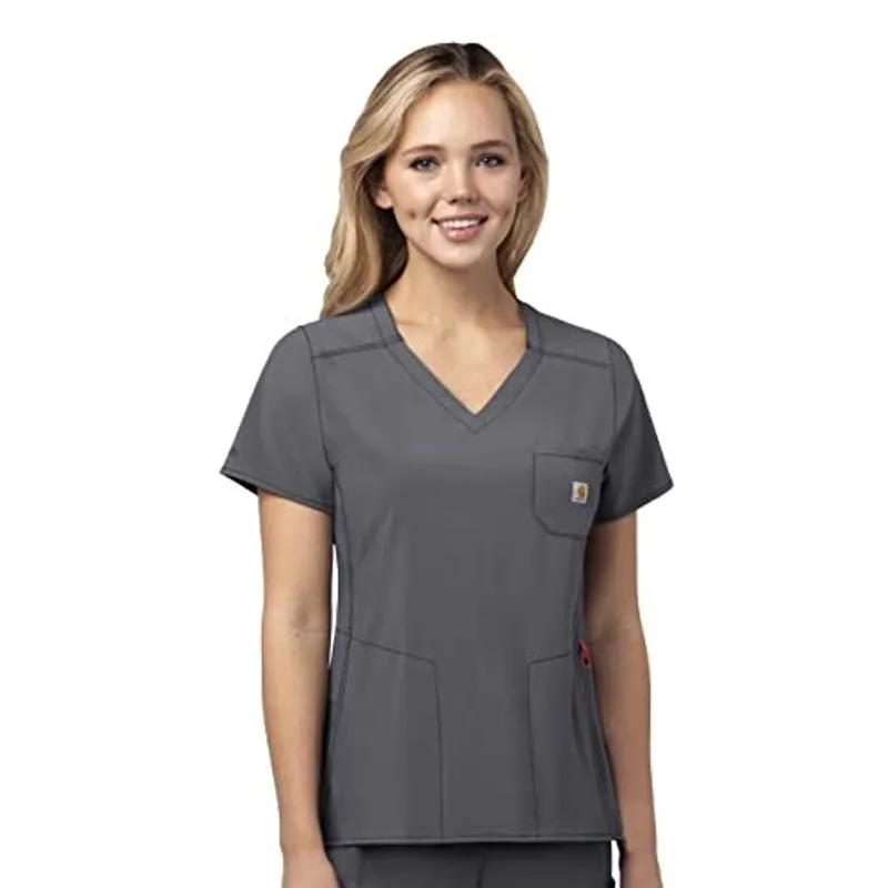 Carhartt Plus Size Força Feminina Modern Fit Peito Bolso Scrub Top, Estanho, 2XL
