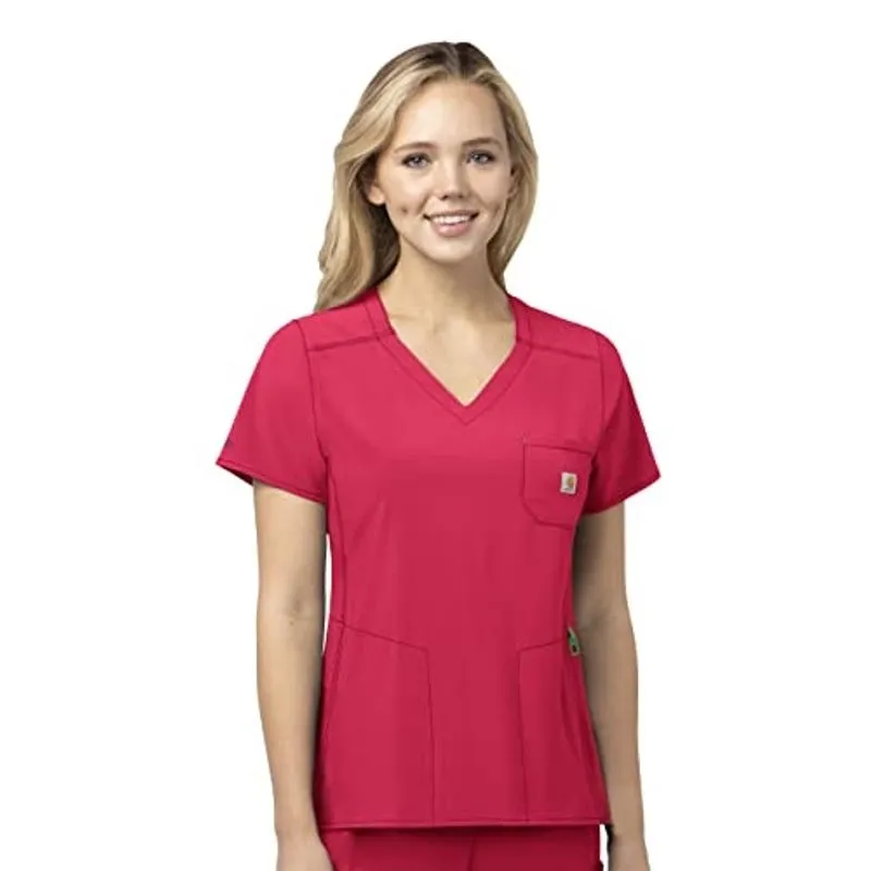 Carhartt Plus Size Força Feminina Modern Fit Chest Pocket Scrub Top, Azaleia, 3XL