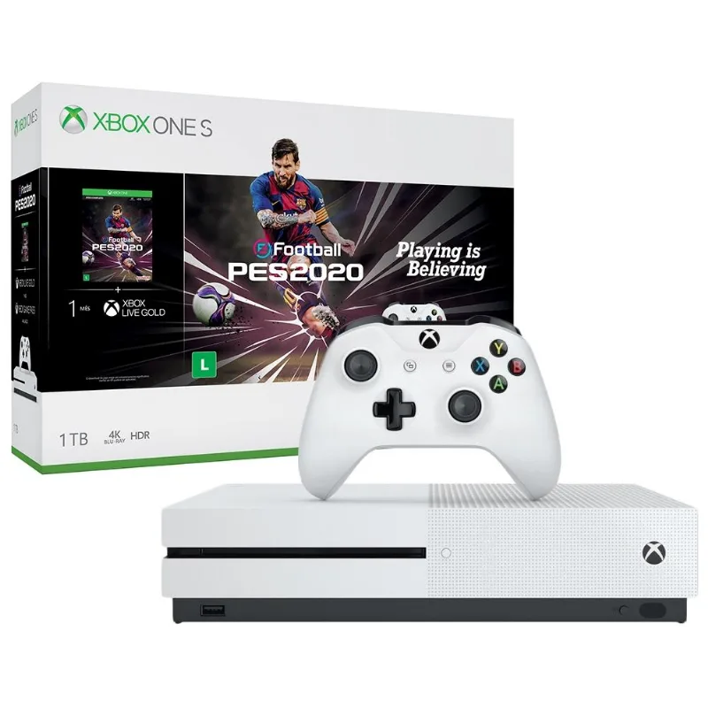 Console Microsoft Xbox One S 1TB Branco com Controle Sem Fio + PES 2020