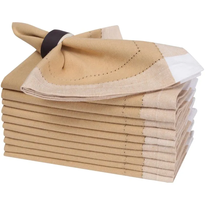 Conjunto De 12 Guardanapos De Tecido, Roupa De Cama Artesanal, 100% Algodão, 20x20 Bege