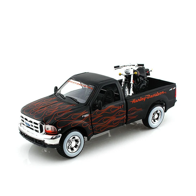 Maisto Licensed Harley Davidson Ford 1999 F350 Pick Up + 2002 FXSTB Night Train Diecast Model Car Hobbyco