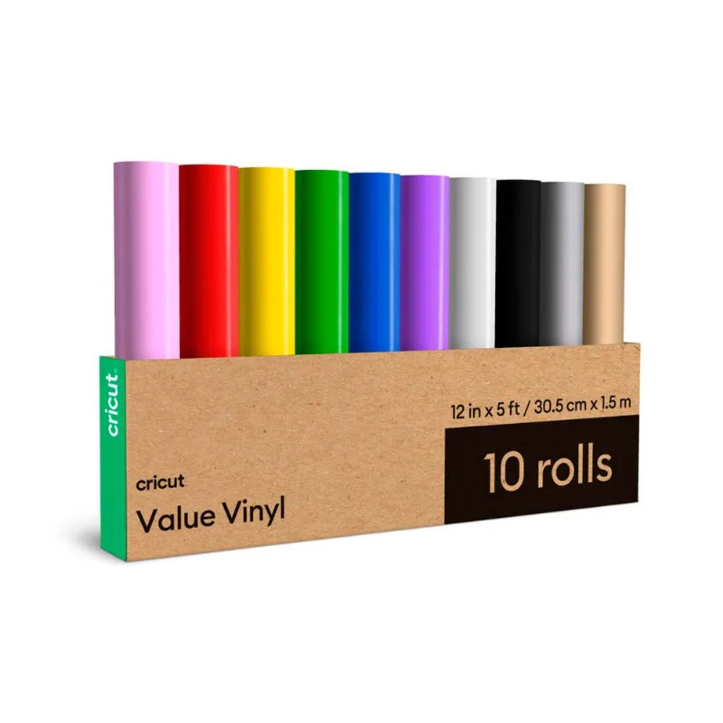 Cricut Value Vinyl Pack 10 colores vinilo adhesivo permanente 12" x 5 ft
