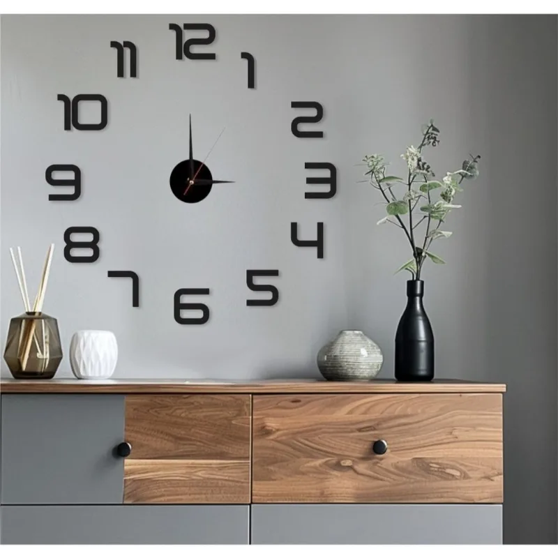 Relógio Decorativo Parede Adesivo Cor Preto Grande 3d Decoração Escritório Comercio Escola Quarto