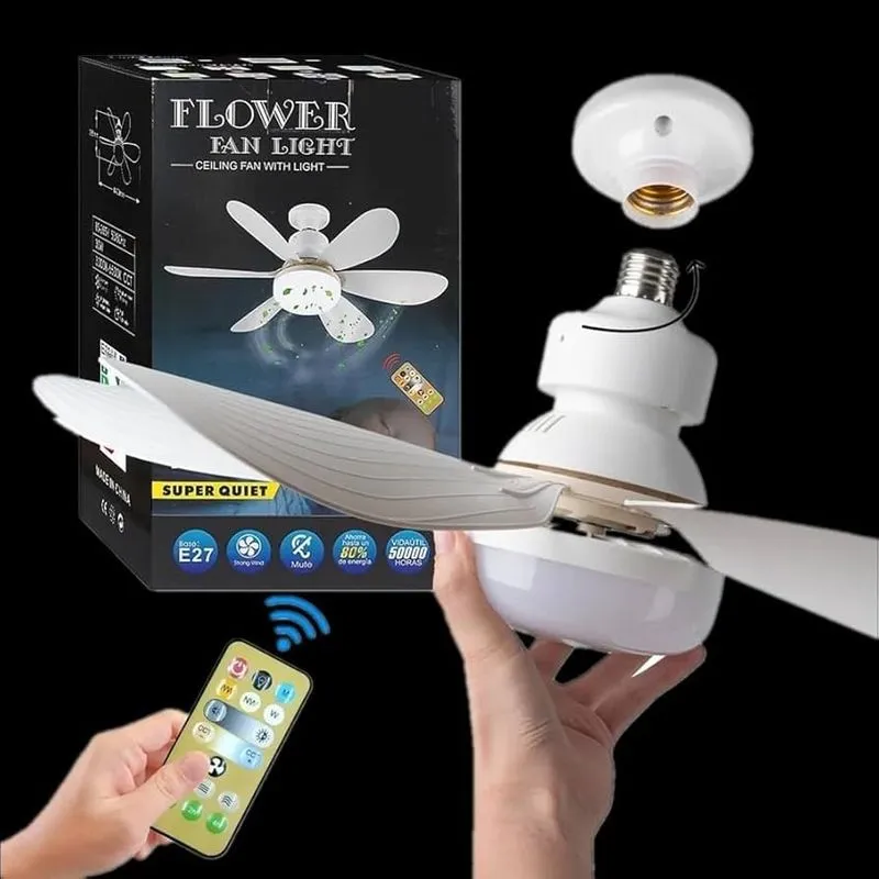 Super Ventilador De Teto Lâmpada Led Controle Bocal E27 Potente