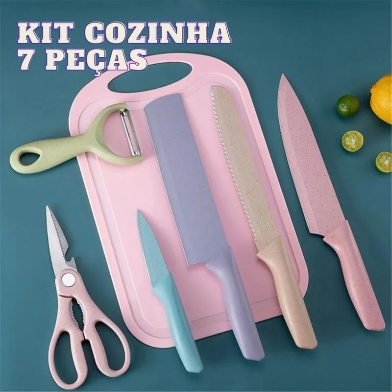 Super Jogo Facas Profissional Inox Kit 7 Peças Gourmet