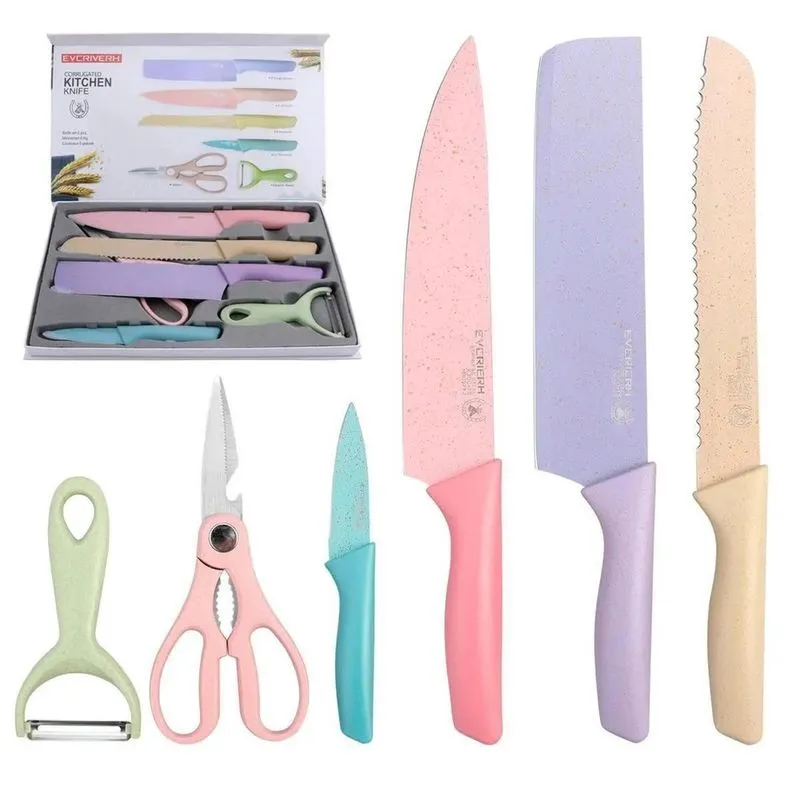 Super Jogo Facas Cozinha Gourmet 7 Pças Coloridas Inox