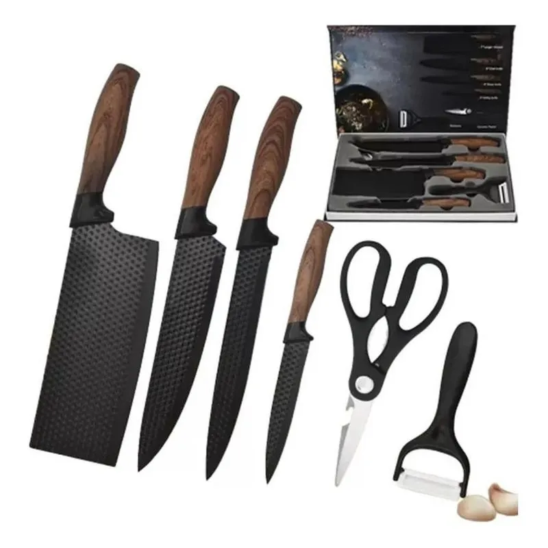 Super Jogo Facas Titanium 6 Pçs Premium Gourmet Inox