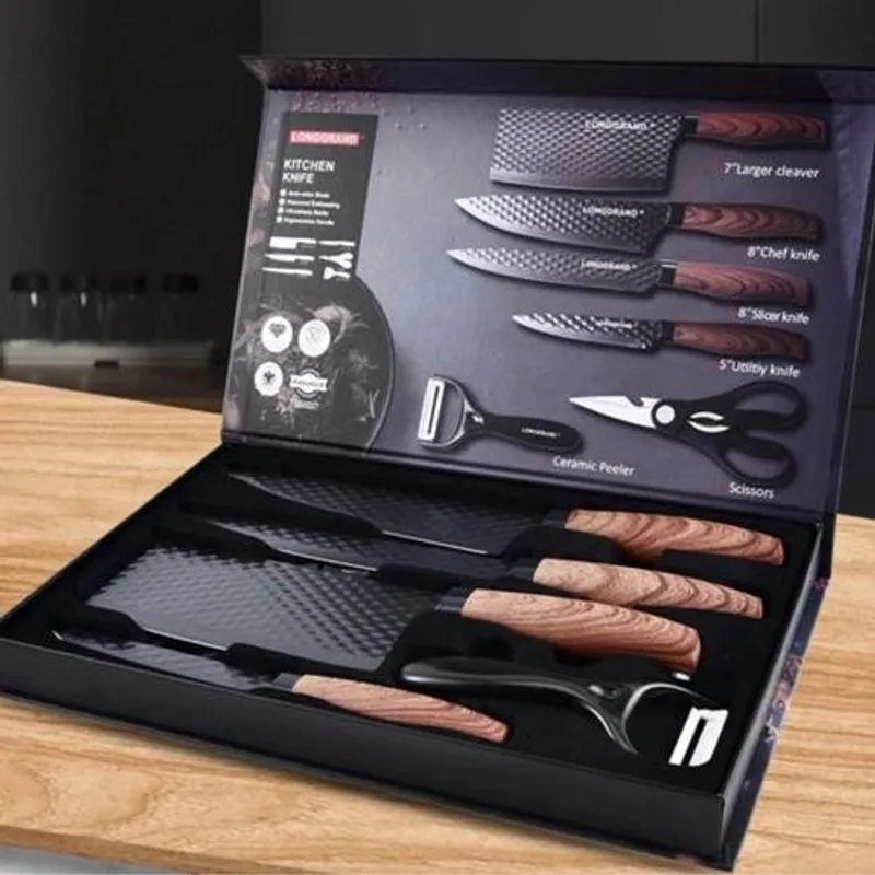 Super Jogo Faca Completo Cozinha 6Pçs Churrasco Aço