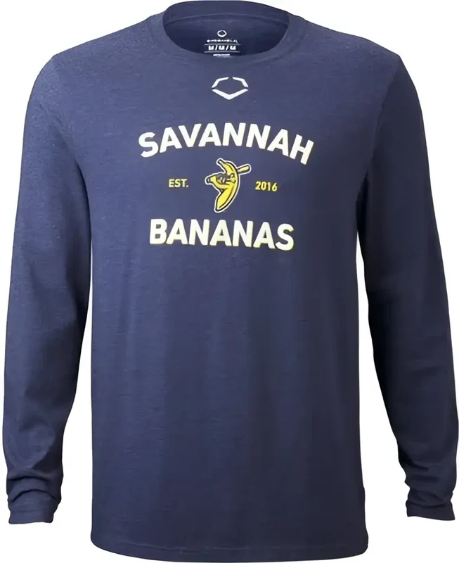 Evoshield Bananas Heathered Long Sleeve Adult Tee - Heathered Navy Blue-Navy / Adult XL