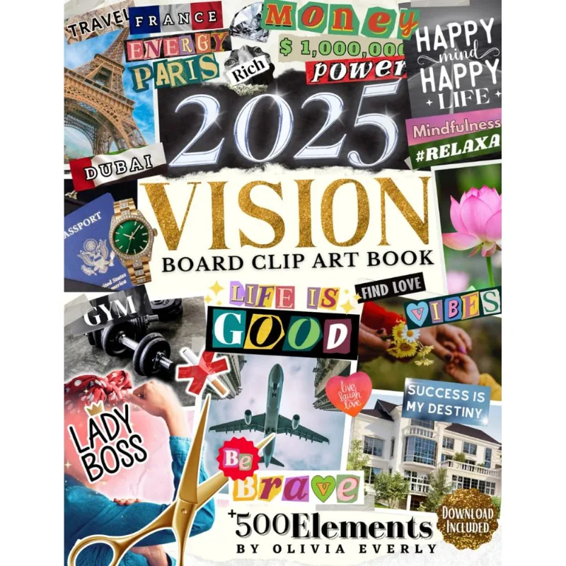 Livro De Clip-art 2025 Vision Board Mais De 500 Imagens, Citações E Palavras