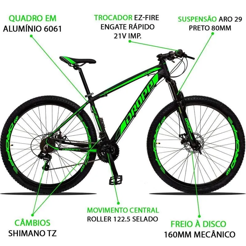 Bicicleta Dropp Z3 Aro 29 21V Freio a Disco e Suspensão