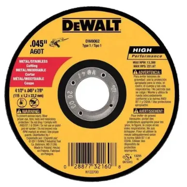 DISCO DE CORTE FINO 2 TELAS 4 1/2 X 1 X 7/8 DEWALT