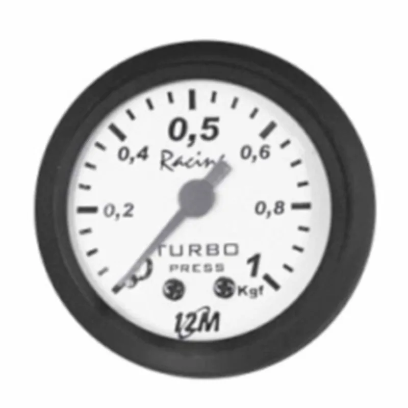 12M04070 Manômetro De Pressão Do Turbo 52Mm Universal Branco E Aro De Alumínio Escala De 0 A 1 Kgf
