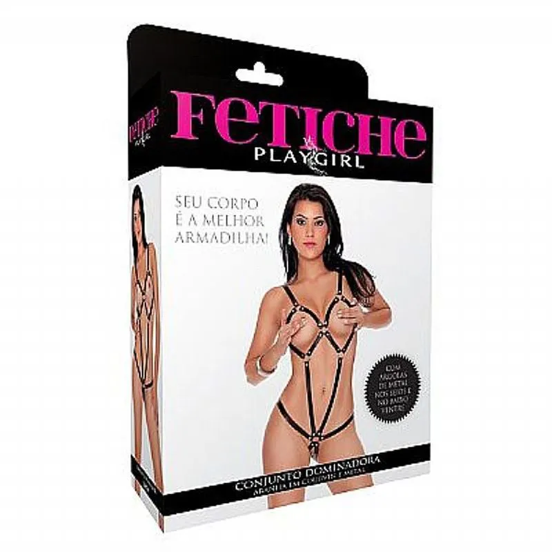 Conjunto Dominadora Aranha em courvin e metal G Fetiche Play Girl - Miess