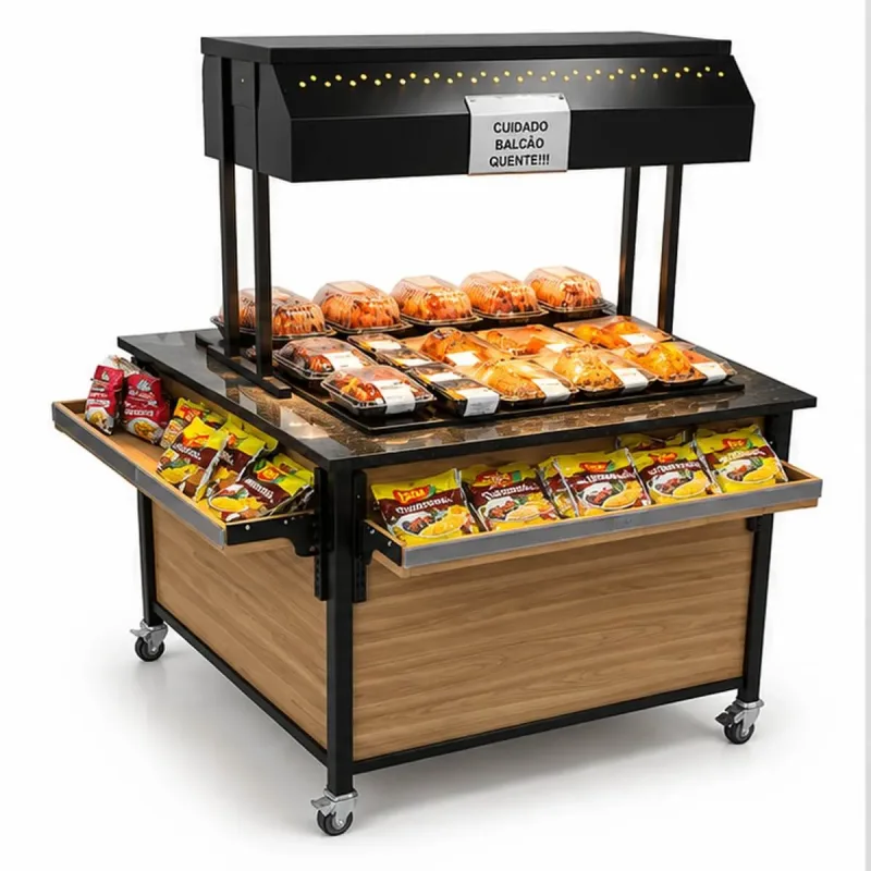 Mesa Térmica Aquecida Self Service 123x123cm Louro Freijó 220V com LED - Allkit