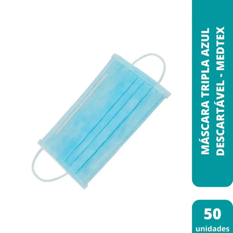 Máscara Tripla Azul Descartável (C/50 ) - Medtex