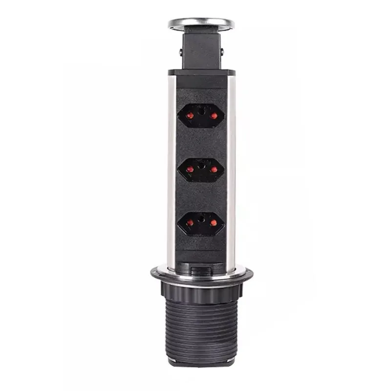 Torre Tomada Retrátil Multiplug Embutir Mesa Granito Preta