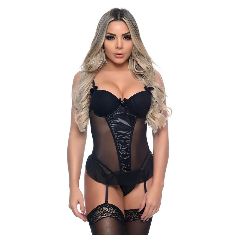 Espartilho em Tule com Detalhes em Cetim, Strass e Laços Macler