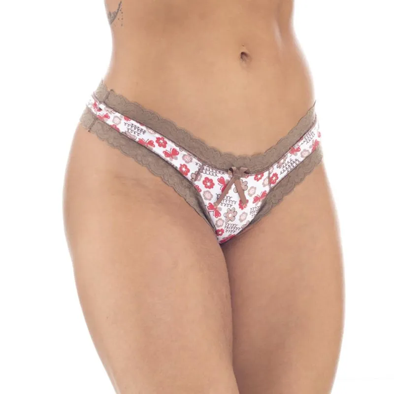 Calcinha Estampada Trabalhada em Renda - Miess