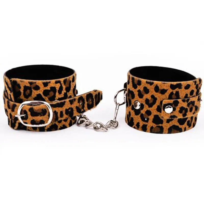 Bracelete Algema com Corrente Estampado em Leopardo Dominatrixxx