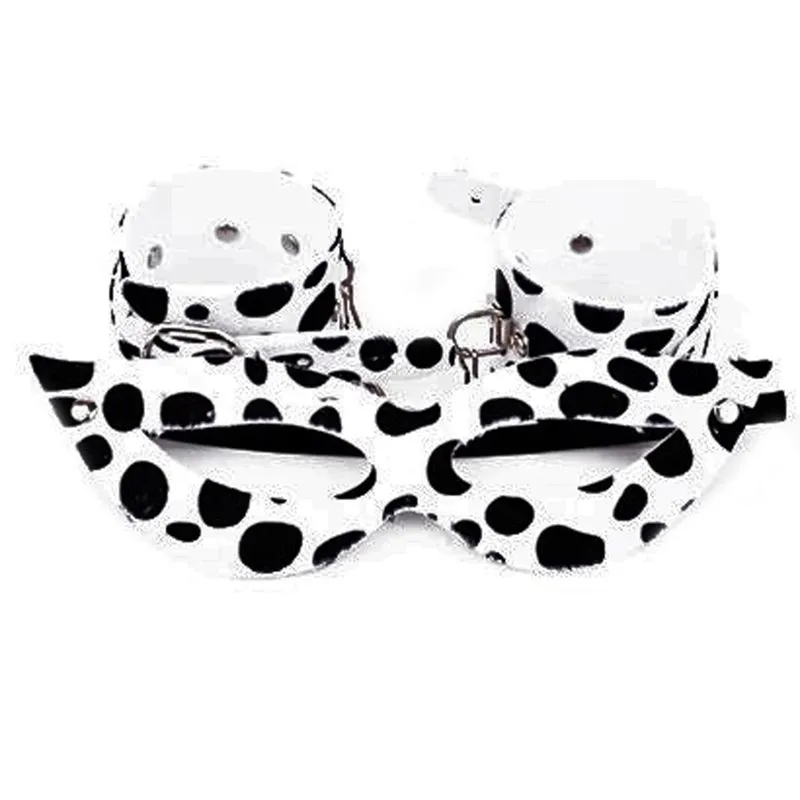 Kit Bracelete com Algema e Máscara Tiazinha Estampada em Dalmata Dominatrixxx