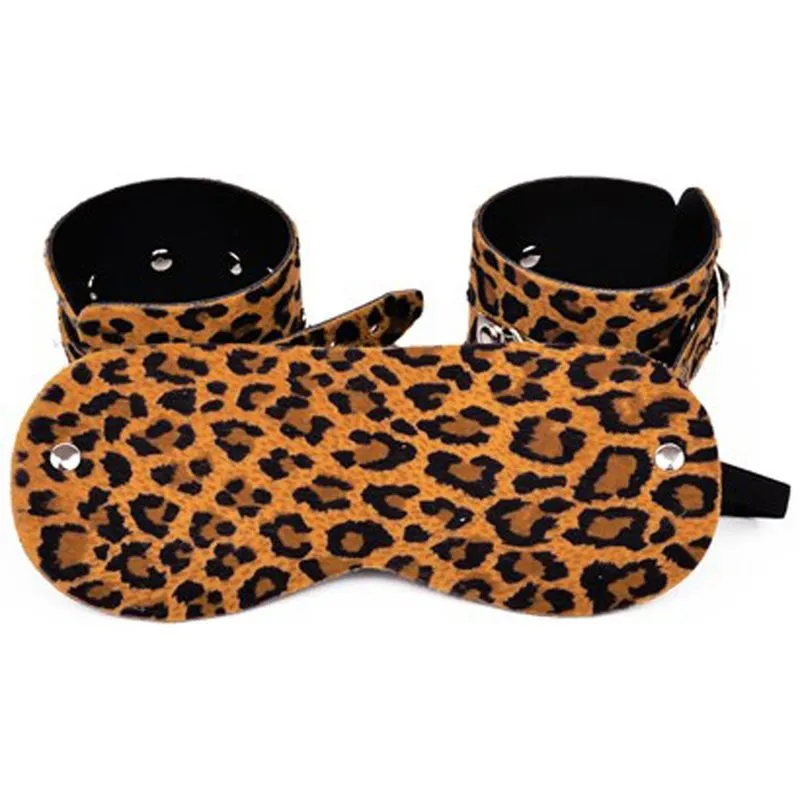 Kit Bracelete com Algema e Venda Estampada em Leopardo Dominatrixxx