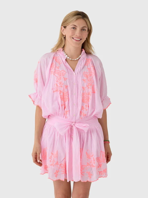 Juliet Dunn Women's Embroidered Blouson Dress 0 / PETAL PINK/CANDY