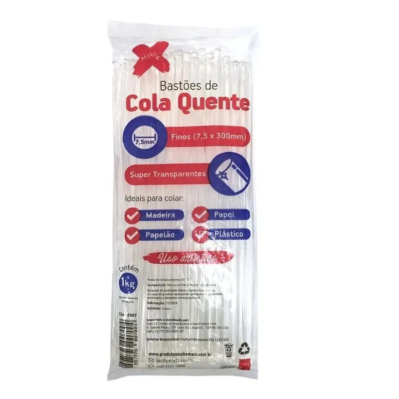 Cola Quente Bastão Fino 7,2Mm X 30Cm- Pacote C/1Kg
