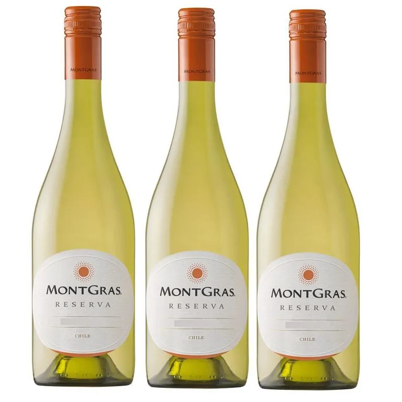 Kit 3 Vinho Reserva Montgras Sauvignon Blanc Chile 2016 750m