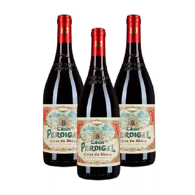 Kit 3 Vinho Leon Perdigal 2017 Cotes Du Rhone Frances 750 Ml