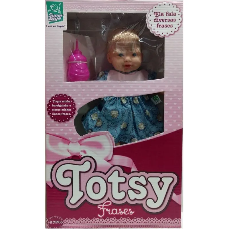 Boneca Totsy Frases com Cabelo - Vestido Azul Florido SUPER TOYS