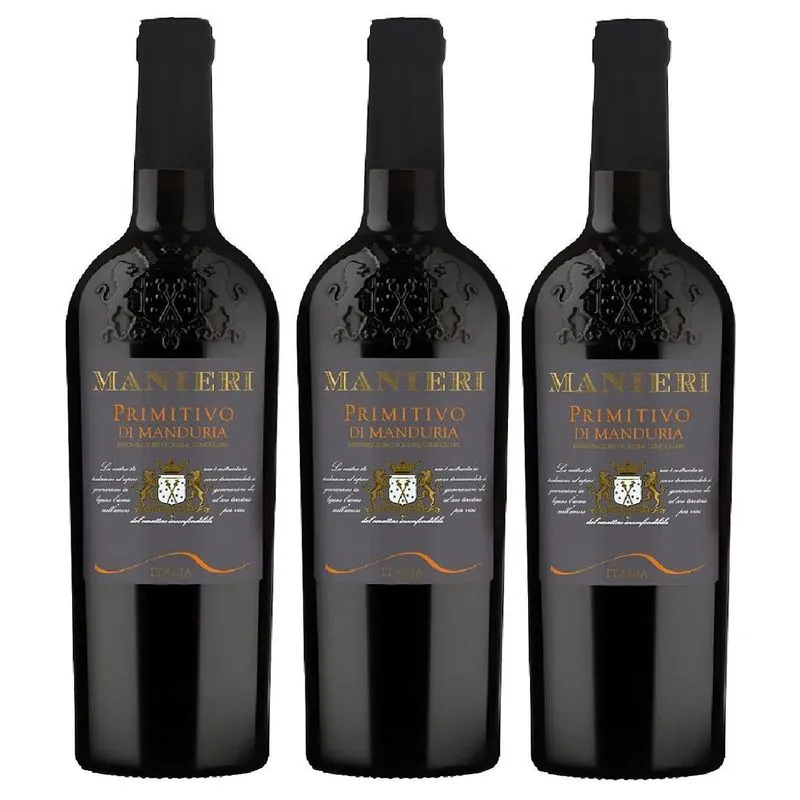 Kit 3 Vinho Tinto Italiano Manieri Primitivo Di Manduria