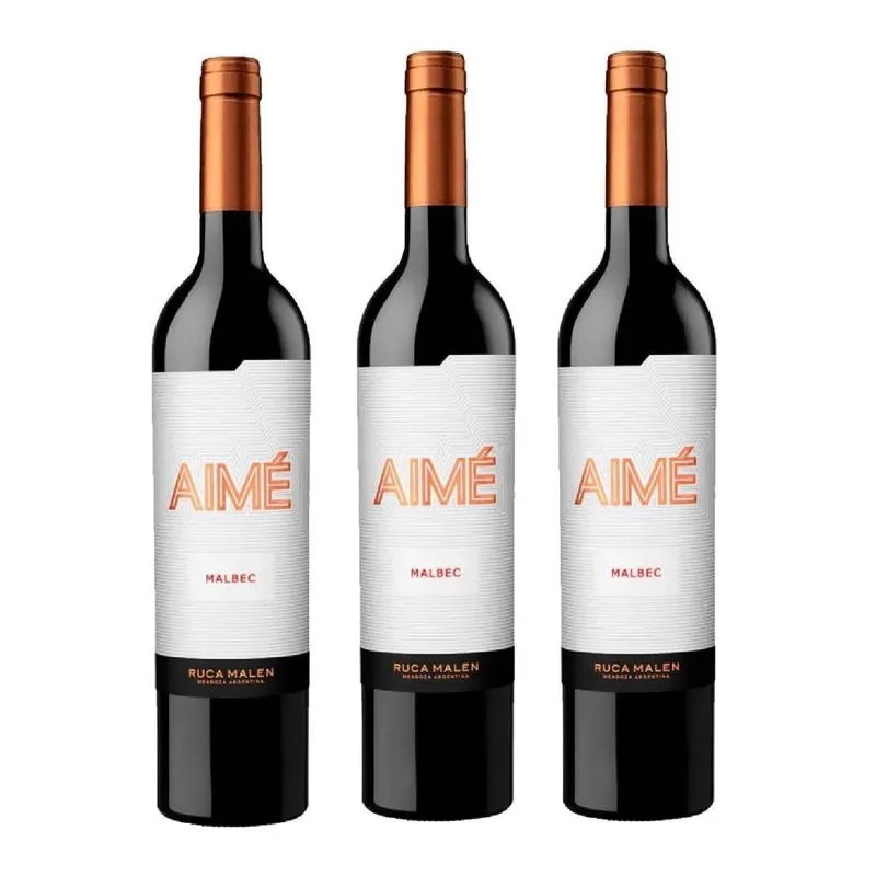 Kit 3 Vinho Fino Tinto Malbec Meio Seco Ruca Malen Aime 2020