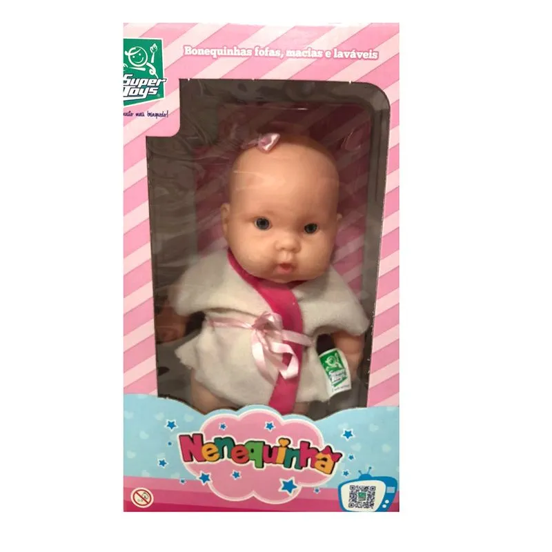 Boneca Nenequinha Roupao sem capuz - Bege com Rosa Escuro SUPER TOYS