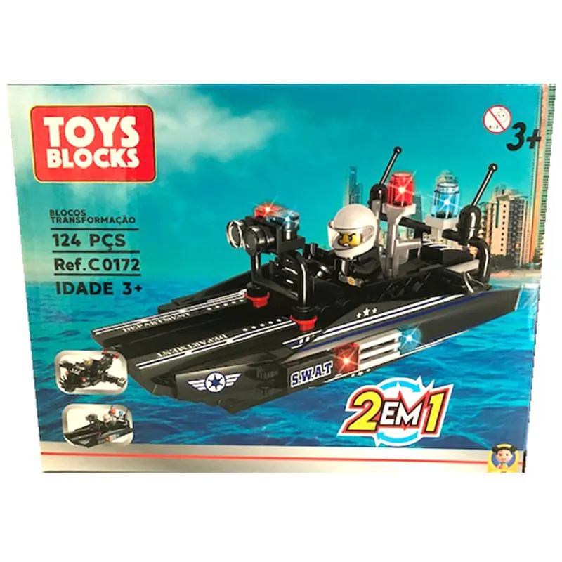 Toys Blocks - Blocos de Transformacao 2 em 1 - 124 pecas - Lancha TERRACO