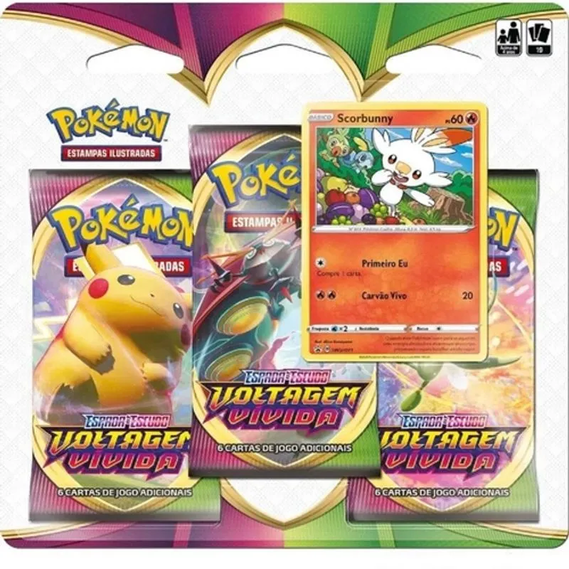 Pack Pokemon Espada e Escudo 4 Voltagem Vividac - Scorbunny COPAG DA AMAZONIA