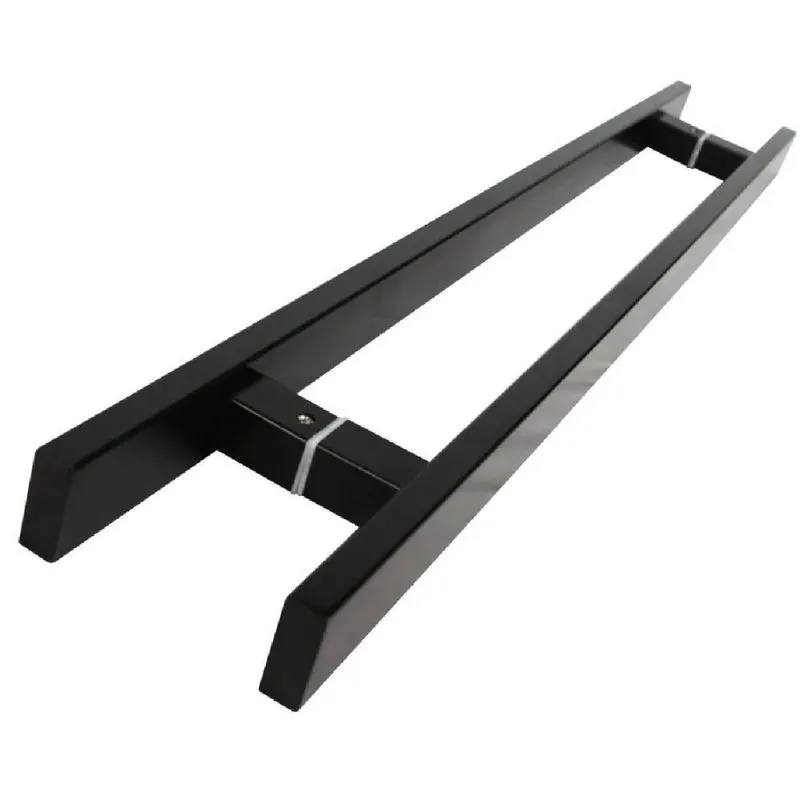 Puxador Inox Duplo Para Porta - Barra Chata Preto - 80 Cm