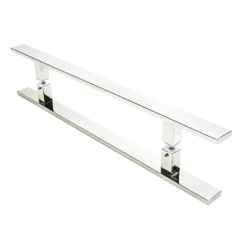 Puxador Inox Duplo Para Porta - Barra Chata Cromado - 40 Cm