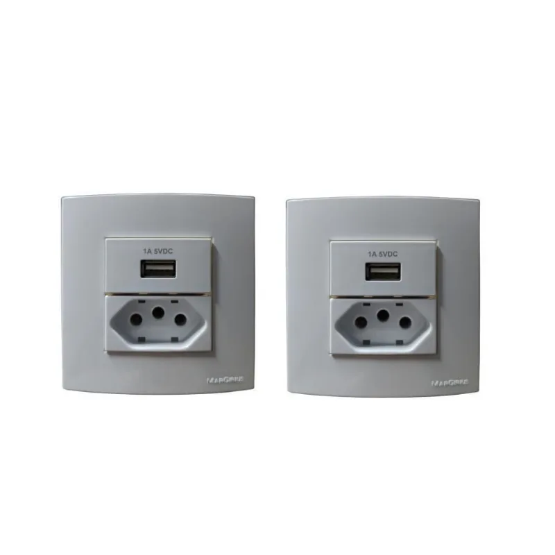 2 Tomadas Dupla Para Móveis Margirius 10/20A + Usb - Branca
