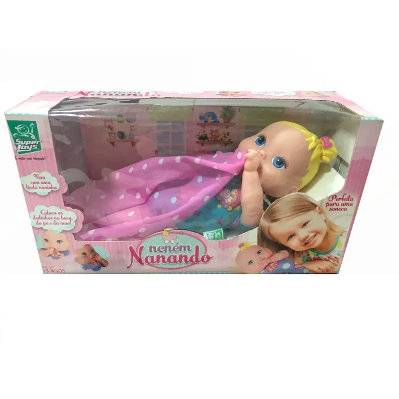 Boneca Nenem Nanando - Loira - Rosa com estampa SUPER TOYS