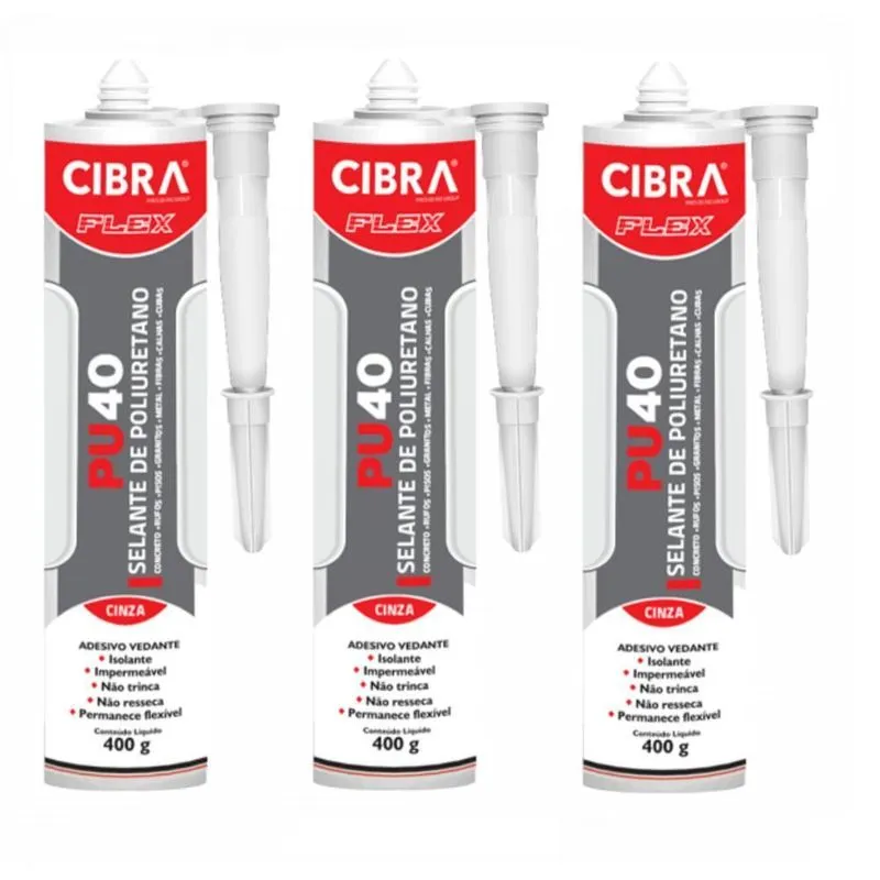 Kit Com 03 Cola Selante Adesivo Flex Pu 40 Cinza 400 Gr