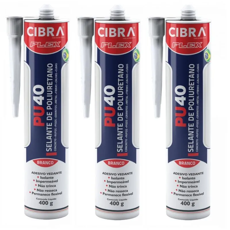Kit Com 03 Cola Selante Adesivo Flex Pu 40 Branco 400gr