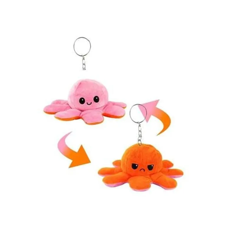 Pelucia Reversivel 2 em 1 Chaveiro Polvo - Laranja e Rosa BBR