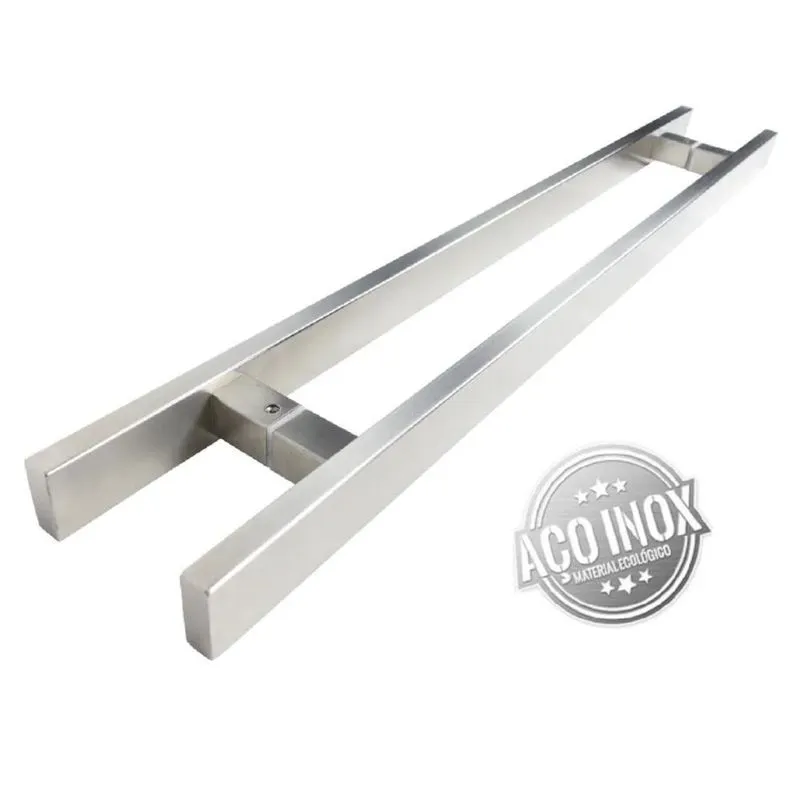 Puxador Inox Duplo Para Porta Barra Chata Escovado 60 Cm