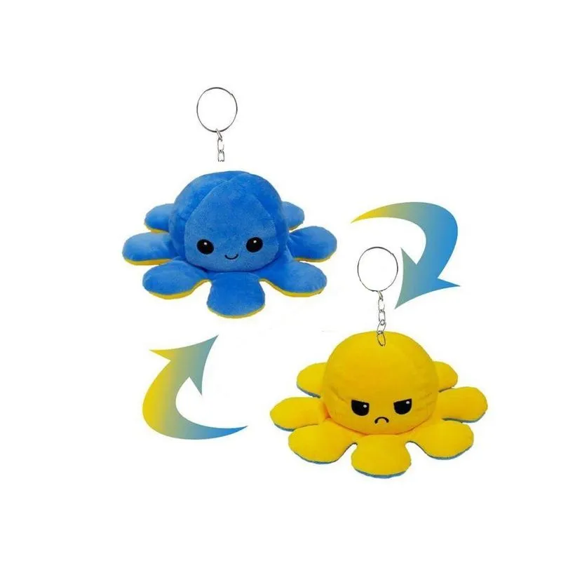 Pelucia Reversivel 2 em 1 Chaveiro Polvo - Azul e Amarelo BBR