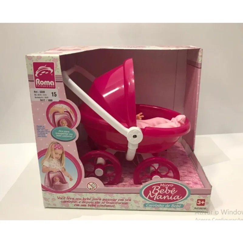 Mini Bebe Mania Carrinho de Bebe - Carrinho rosa e alca branca ROMA JENSEN