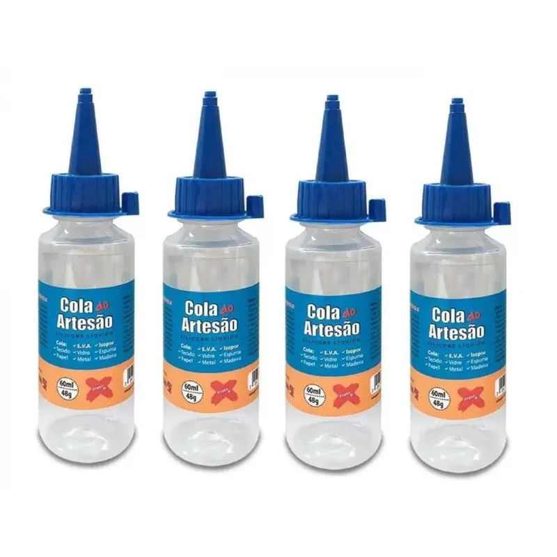 04 Cola De Silicone Líquida Artesanato Eva Isopor Couro 60Ml