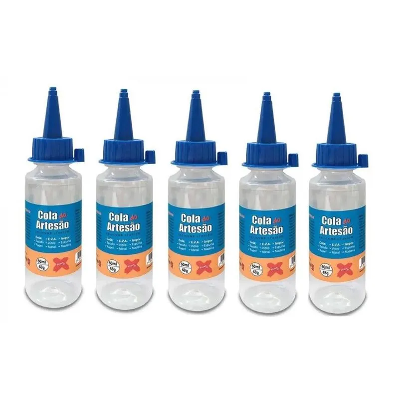 05 Cola De Silicone Líquida Artesanato Eva Isopor Couro 60Ml