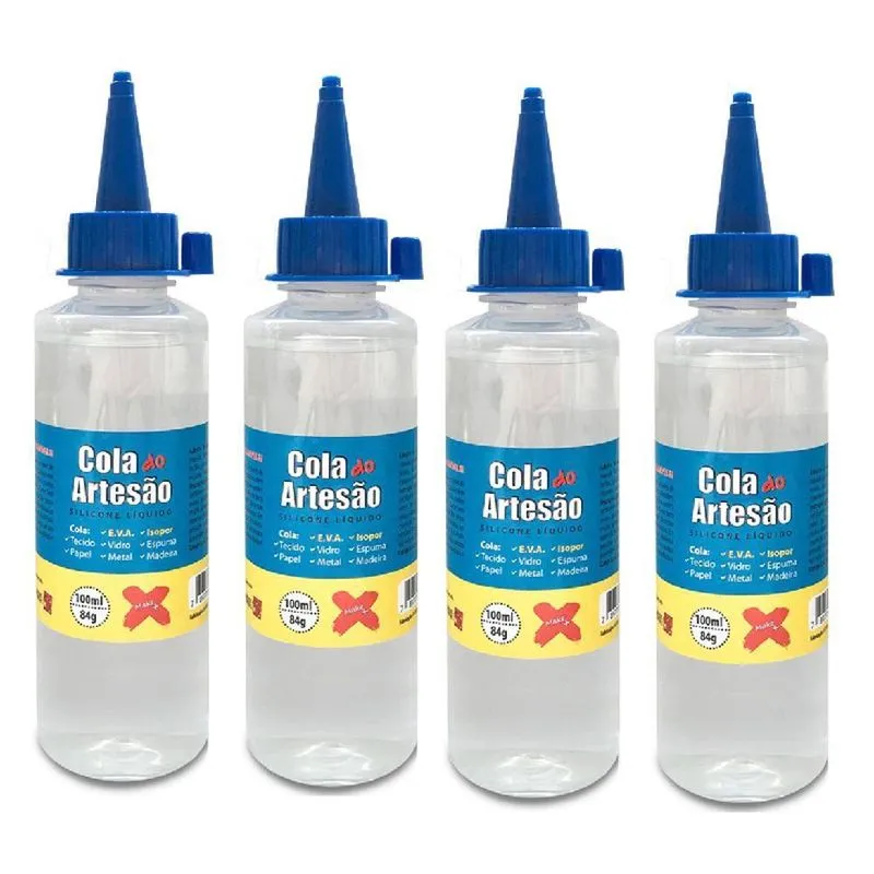 4 Cola De Silicone Líquida Artesanato Eva Isopor Couro 100Ml